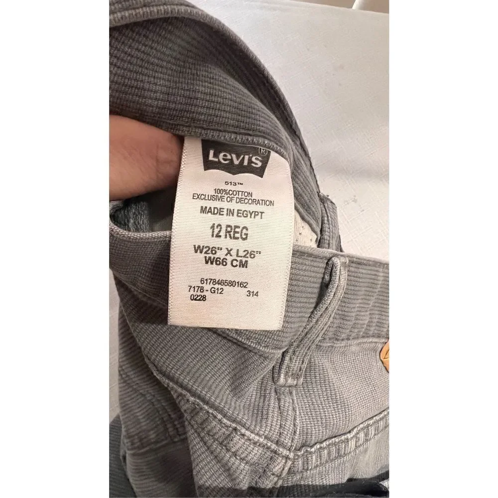 Levi's 513 Jeans Youth Mid Rise Slim Straight Denim Gray Light Wash Size 12R (28